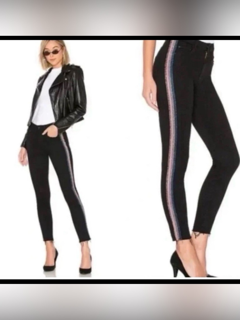 Mother High Waisted Looker Ankle Fray Black Guilty Glitter Racer Jeans Size 27